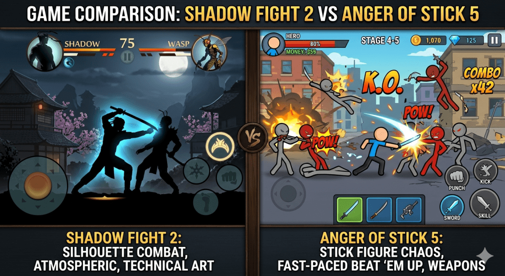 Shadow Fight 2 Vs Anger of Stick 5 Detail comparison